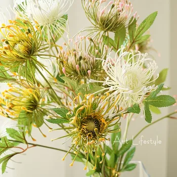 3 Galvutės Leucospermum Dirbtinės Gėlės, Vestuvių Dekoravimas Flores Artificiales Plastiko Netikrą Gėlių, Augalų Fleur Artificielle