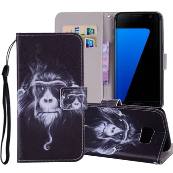Samsung Galaxy S5 S6 S7 Krašto Atveju panda karūna, pelėda beždžionės Odos Piniginės 