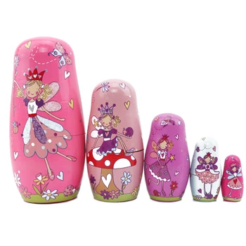 5vnt / Set Mediniai rusijos Matryoshka Lėlės Pink Angel Lizdus Lėlės, Žaislai rusijos Tradicinių Etninių Stiliaus Lėlės