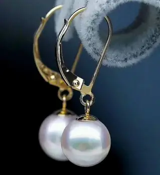 AAA 9-10 mm, baltos spalvos apvalių perlų auskarai