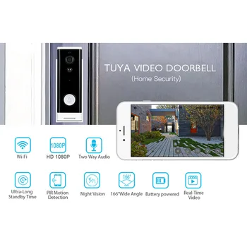 AM05-1080P WiFi Vaizdo Doorbell vaizdo Kameros Vandeniui PIR Judesio Aptikimo Plataus Kampo Belaidžio Durų Saugumo Baterija Fotoaparatas Baltas