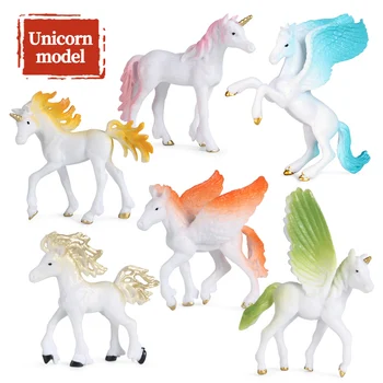 Oenux 6PCS Pasakos Skristi Arklių Elfai Modeliavimas Gyvūnų Mitinės Elf Pegasus Veiksmų Skaičiai Modelį PVC Švietimo Mielas Žaislas Vaikams