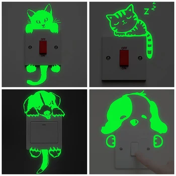 Animacinių Filmų Šviesos Jungiklis Lipdukas Švyti Tamsoje Katė, Šuo Sienų Lipdukai Namų Dekoras Vaikų Kambarį Apdailos Fluorescencinės 