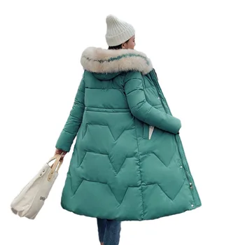 Moterų žiemos paltai naujas medvilnės kailis korėjos temperamentas ilgai medvilnės striukė Plonas gobtuvu kailių apykaklės storas šiltas