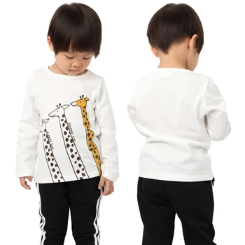 Mada vaikams, prekės ženklo baby girl drabužiai 2019 m. rudenį naujų mergaičių gyvūnų medvilnės ilgomis rankovėmis žirafa spausdinti marškinėliai