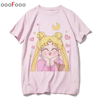 Sailor Moon Marškinėliai Animacinių Filmų Top Tees Harajuku Trumpomis Rankovėmis Moteriška Moteris Naujų Ulzzang Vasaros T-Shirt Mados Cute Kačių Marškinėlius