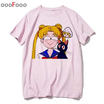 Sailor Moon Marškinėliai Animacinių Filmų Top Tees Harajuku Trumpomis Rankovėmis Moteriška Moteris Naujų Ulzzang Vasaros T-Shirt Mados Cute Kačių Marškinėlius