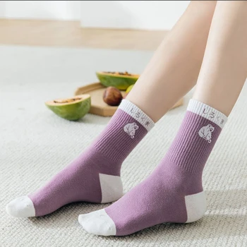 Animacinių filmų kojinės gyvūnų spausdinti lokys calcetines kawaii mielas dryžuotas sporto violetinė moteris chaussette femme dizaineris moterų medvilnės kojinių