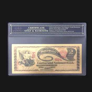 Geriausios Kainos Spalvos 1875 Metais Amerikoje Banknotų 2 Doleriu Aukso Banknotų 24K 99.9% Aukso Su Plastiko Rėmas Dovana