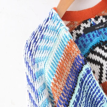2020 Nemokamai Inspirit Naują Atvykimo Žiemos Moterų Ilgas Džemperis Bohemijos Moterų Megztas Dryžuotas vingate susagstomi megztiniai