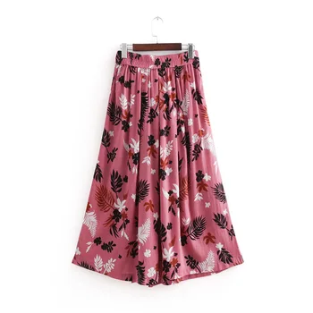 JuneLove stilingas lapai spausdinti sijonas elastinga juosmens peteliškę varčias, sagos, kišenės šviesą ponios vasaros midi sijonai faldas