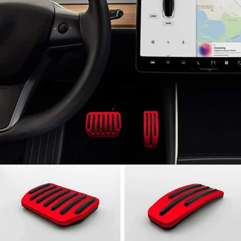 2VNT Auto Aliuminio Lydinio Pedalai Kojoms Padengti Tesla Model 3 Anti-Slip Akceleratoriaus, Stabdžių Pedalu (Raudona)