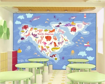 Beibehang tapetų sienos, 3 d Custom Mados HD Animacinių filmų Šiaurės Amerikoje Žemėlapis Gyvūnų Serijos Foną tapetai Vaikams
