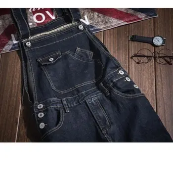 Jean vyrų 2020 Retro Dizaino Kišeniniai džinsai, Džinsinis Kombinezonas vyriški Laisvalaikio Plauti Slim Kombinezonai su Antkrūtiniais džinsai Vyrams, Mėlyna džinsinio Jumpsuit