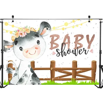 NeoBack Karvė Baby Shower Fonas, Mergina, Baby Shower Backdrops Fotografijos Ūkio Gyvūnų Gėlių Baby Shower Fotografijos Fone