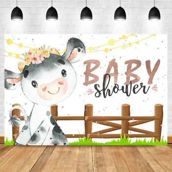 NeoBack Karvė Baby Shower Fonas, Mergina, Baby Shower Backdrops Fotografijos Ūkio Gyvūnų Gėlių Baby Shower Fotografijos Fone