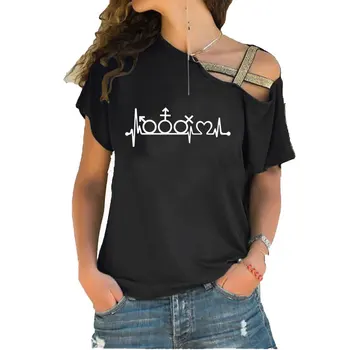 Naujas Juokingi Plakimas, print T Shirt Moteris Medvilnės Nereguliarus Nerijos Kryžiaus Tvarstis Marškinėlius