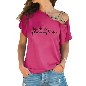 Naujas Juokingi Plakimas, print T Shirt Moteris Medvilnės Nereguliarus Nerijos Kryžiaus Tvarstis Marškinėlius