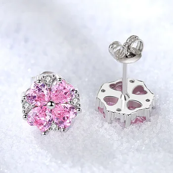 NAUJAS Atvykimo moterų sidabro auskarai AAA cirkonis rožinė kristalų dobilų žiedų kroean stiliaus brinco Prom Priedai 925 papuošalai