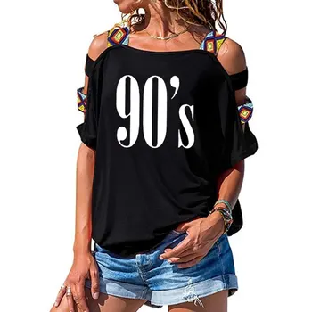 90 s Raidės Moterų marškinėliai Medvilnės Atsitiktinis Juokinga tshirts Lady Trumpas Rankovės Seksualus Tuščiaviduriai Iš Peties Viršaus Tee Hipster Tumblr