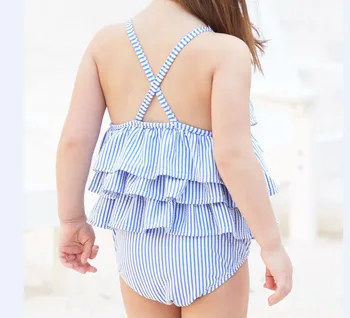 2020 Mielas Naujas Produktas Vasaros Kūdikių Mergaitės, Mėlyna Dryžuotas Lankas Rankovių Pynimas Dirželis Bodysuit Komplektai