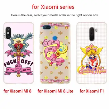 Minkšto Silikono TPU Case For Xiaomi Mi 10 8 9 CC9 A1 A2 A3 Lite SE MAX 3 mix 2s 5X 6X Graži Sailor Moon