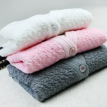 Rudens žiemos striukė Įgaubtas-iškilūs modelis raukšlės trumpas žibintų rankovės long sleeve pink mielas aukšto liemens palaidinė megztinis