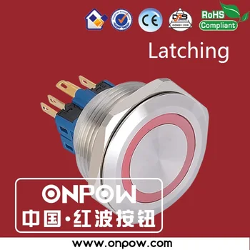 ONPOW 30mm 1NO1NC/2NO2NC nerūdijančio plieno latching žiedas apšviestas LED anti-vandal mygtukas jungiklis GQ30-11ZE/R/12V/S