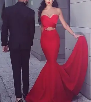 Seksualus Dviejų Dalių Undinė Prom Dresses Naujas 2019 Brangioji Stora Raudona Satino Vakare Chalatai Arabų Brangioji Žavinga Suknelė