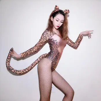 Aukštos kokybės SexySteel vamzdis šokių dainininkas kostiumas Europos ir Amerikos retro Šalies Kostiumas pilnas Leopardas Spausdinti Helovinas baras
