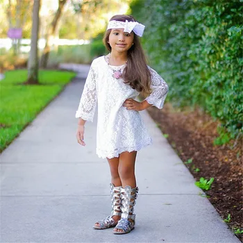 Kūdikių Mergaičių Vaikai Princesė ilgomis Rankovėmis Gėlių Nėrinių suknelė Šalis Tutu balta rausva Nėrinių Mini Suknelė 2-7Years