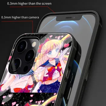 Sailor Moon Anime Grūdintas Stiklas Telefono dėklas Skirtas iPhone 12 Mini Pro 11 Max SE 2020 X XS Max XR 7 8 6 6s Plius Padengti Coque Fundas