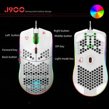 J900 USB Laidinio Žaidimų Pelės RGB Žaidėjus Peles Su Šešių Reguliuojamas DPI Korio Tuščiaviduriai Ergonomiškas Dizainas Desktop Laptop
