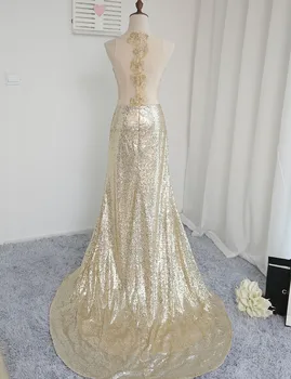 HVVLF 2018 Pigūs Bridesmaid Dresses Pagal 50 Undinė Aukštos Apykaklės Matyti Per Šampano Blizgančiais Ritininės Vestuvės Suknelės