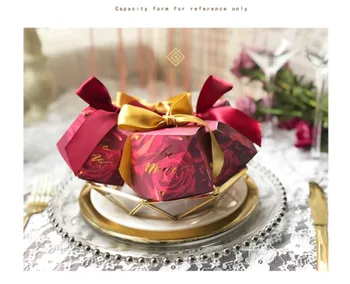 Nemokamas Pristatymas 50pcs Dalyvavimas Vestuvių naudai diamond nuotakos dušas raudonos aukso juostele popieriaus saldainių dėžutė pakuotės dovanos svečių