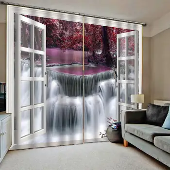 Prabanga Blackout 3D Užuolaidos Gyvenimo Kambario, Miegamasis rausvos spalvos, dekoracijos krioklys užuolaidos