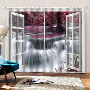 Prabanga Blackout 3D Užuolaidos Gyvenimo Kambario, Miegamasis rausvos spalvos, dekoracijos krioklys užuolaidos
