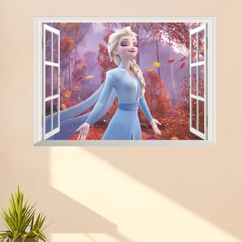 Ryškus Disney Animacinių filmų Sušaldyti 2 Elsa Anna 3D Lange Sienų Lipdukai, Vaikų Kambario, Miegamojo, 