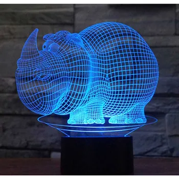 3D LED Nakties Šviesos Mažas Raganosio Galvą, su 7 Spalvų Šviesos Namų Puošybai Lempos Nuostabi Vizualizacijos Optinė Iliuzija