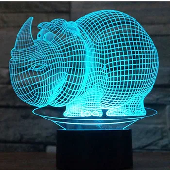 3D LED Nakties Šviesos Mažas Raganosio Galvą, su 7 Spalvų Šviesos Namų Puošybai Lempos Nuostabi Vizualizacijos Optinė Iliuzija