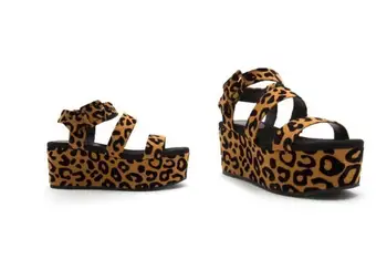 2020 metų Vasaros Aukšti Kulniukai Leopard Sandalai Pleištai Batus Moteris PU Odos Gladiatorių Sagtimi Atidaryti Kojų Čiurnos Dirželis, Platforma Basutės 42