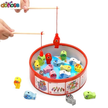 Montessori Mediniai 3in1 Kūdikių žvejybos žaidimas balansas blokai vaikų būgninės zawalcowany kūdikių Ankstyvojo švietimo žaislai