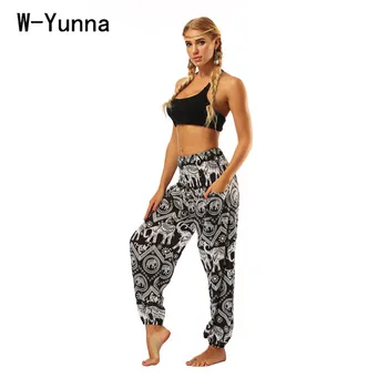 W-Yunna Kelnės Moteris Vasarą 2019 Dramblys Modelis Skaitmeninis Spausdinimas Aukšto Juosmens Fitneso Antblauzdžiai Moterų Atsitiktinis Bohemijos Kelnės