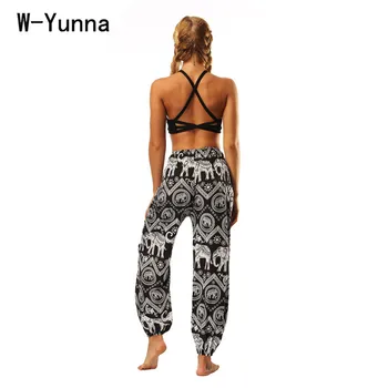 W-Yunna Kelnės Moteris Vasarą 2019 Dramblys Modelis Skaitmeninis Spausdinimas Aukšto Juosmens Fitneso Antblauzdžiai Moterų Atsitiktinis Bohemijos Kelnės
