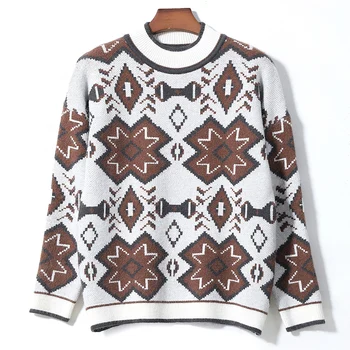 Nauja rudens Megzti megztinis Mozaikos stiliaus žieminiai drabužiai, nacionalinės vėjo megztinis žakardo apvalios kaklo megztinis džemperis megztinis bazės