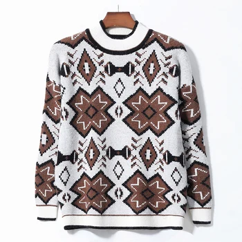 Nauja rudens Megzti megztinis Mozaikos stiliaus žieminiai drabužiai, nacionalinės vėjo megztinis žakardo apvalios kaklo megztinis džemperis megztinis bazės