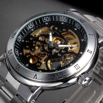 SHENHUA Prekės ženklo Vyrai Skeletas Žiūrėti Automatinis savaiminis Likvidavimo vyriški Prabangūs Nerūdijančio Plieno Dirželis Laikrodis Vyrų Laikrodis Horloges Mannen