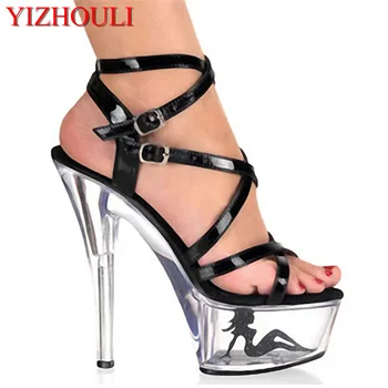 15cm itin aukšti kulniukai seksualus platforma su skaidraus krištolo sandalai 6 colių moterų batai juoda veiklos batai