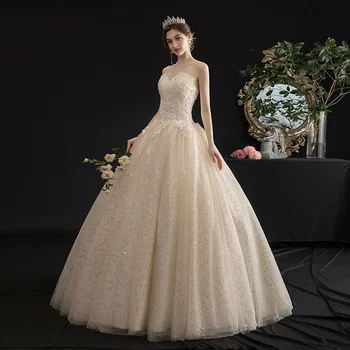 Vestuvinė Suknelė 2021 Elegantiškas Brangioji Stebėjimo Vestuvių Suknelės, Šampano Nėriniai Siuvinėjimo Puošnios Nuotakos Suknelė Vestido De Noiva