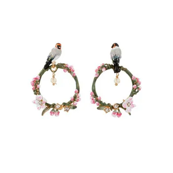 Cherry Blossom Paukščių Emalio Rožinė Glazūra Persikų Žiedų, Paukščių Ausies Auskarai Bižuterijos Moteris 2021 Madinga